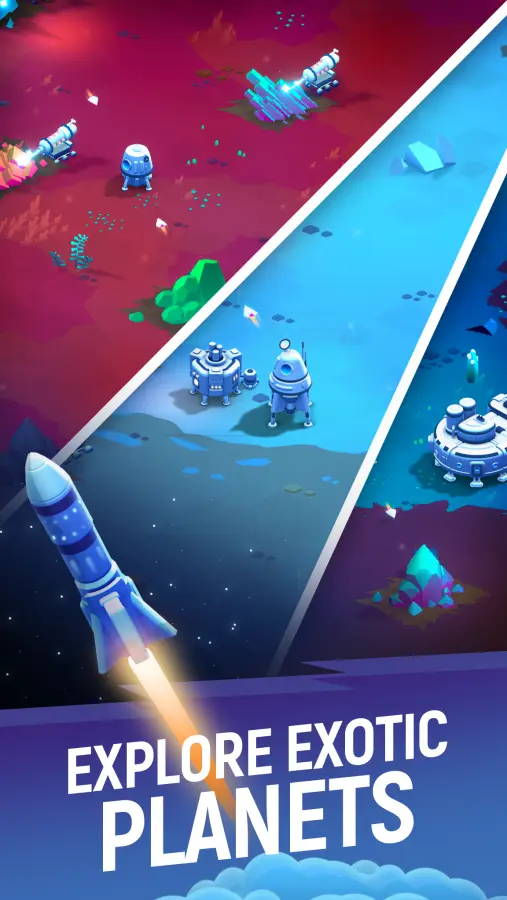 ExoMiner gameplay screenshot showing a rocket launching toward a new planet to explore