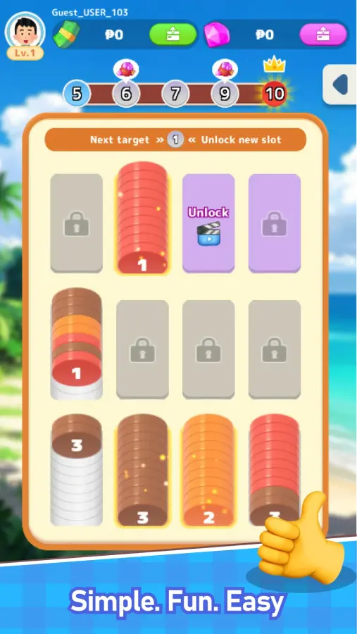 Golden Merge gameplay screenshot showing the locked-slot merge board with a Next Target banner